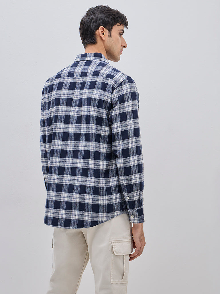 WES Casuals Navy Checkered Relaxed-Fit Cotton Shirt - Image 4