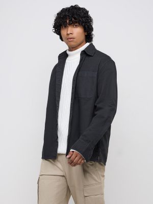 WES Casuals Charcoal Relaxed-Fit Cotton Shirt