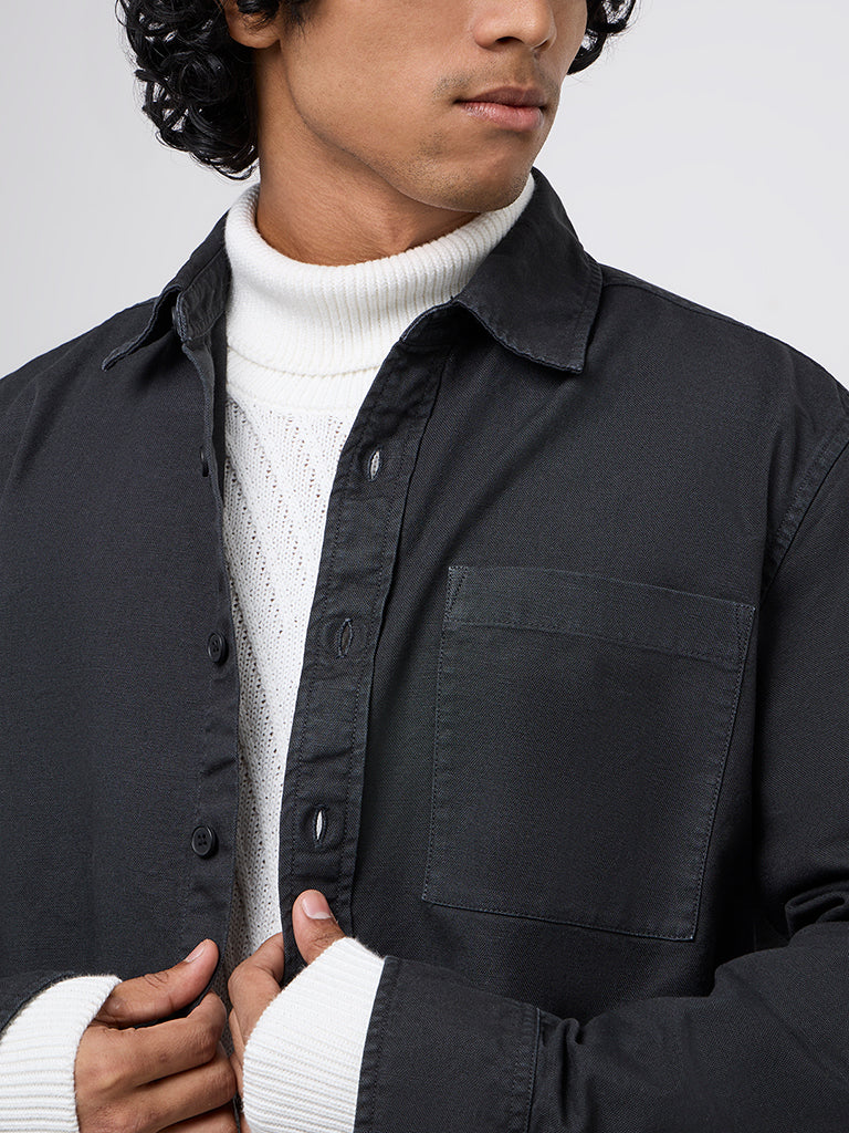 WES Casuals Charcoal Relaxed-Fit Cotton Shirt - Image 3