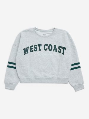 Y&F Kids Grey Text Design Cotton-Blend Sweatshirt