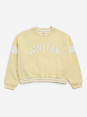 Y&F Kids Yellow Text Embroidered Cotton-Blend Sweatshirt