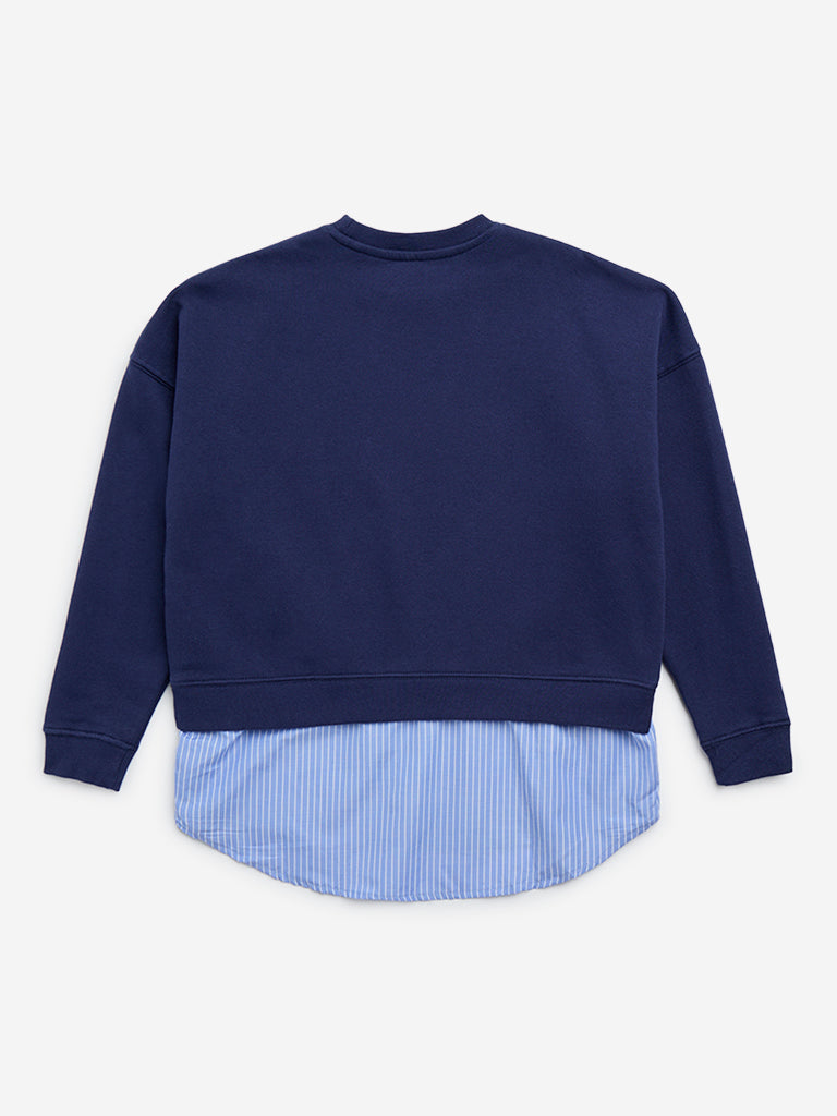 Y&F Kids Navy Text Embroidered Cotton-Blend Sweatshirt - Image 2