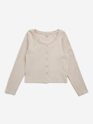 Y&F Kids Beige Ribbed Cotton-Blend T-Shirt