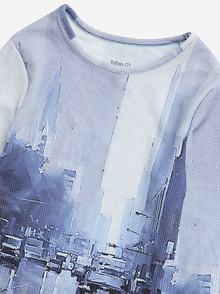 Y&F Kids Blue Cityscape-Print Top - Image 4