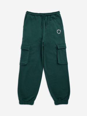 Y&F Kids Green Cargo-Style Mid-Rise Cotton-Blend Joggers