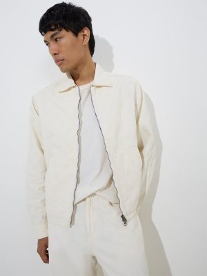 Nuon Off-White Self-Patterned Relaxed-Fit Denim Jacket