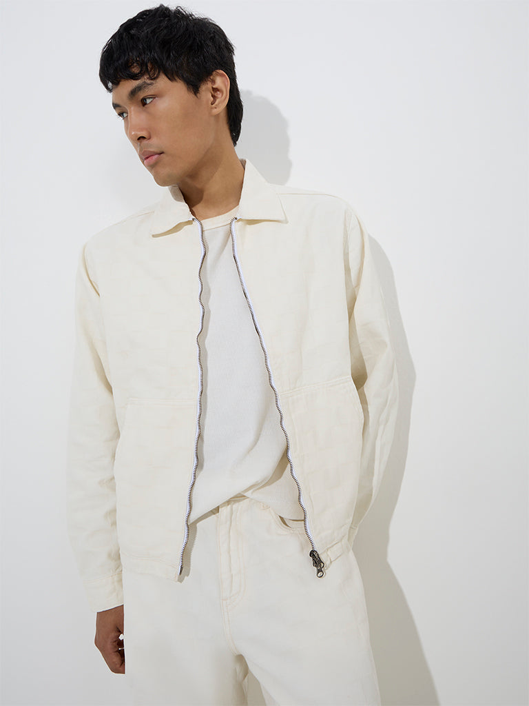 Nuon Off-White Self-Patterned Relaxed-Fit Denim Jacket