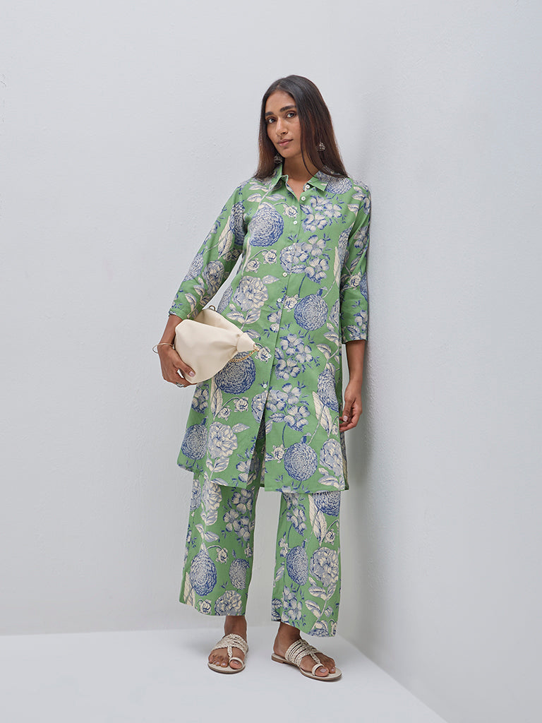 Utsa Green Floral Printed Straight Kurta - Image 3