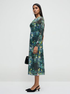 Wardrobe Green Botanical Design Fit-and-Flare Maxi Dress