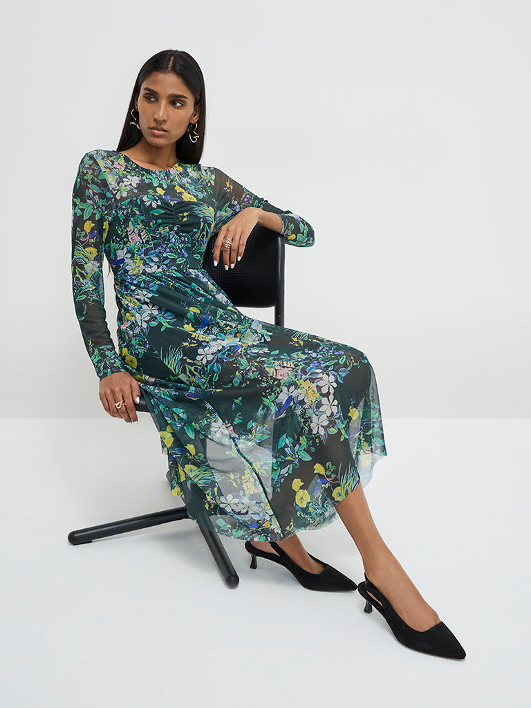 Wardrobe Green Botanical Design Fit-and-Flare Maxi Dress - Image 3