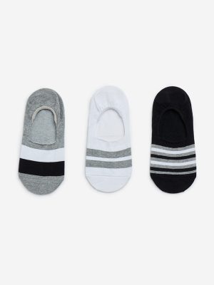 WES Lounge Grey Invisible Cotton-Blend Socks - Pack of 3