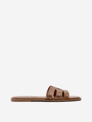 LUNA BLU Tan Embellished Slides