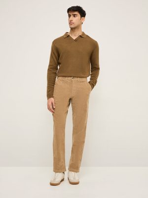 WES Casuals Beige Relaxed-Fit Mid-Rise Cotton-Blend Chinos