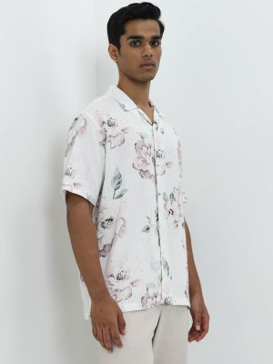 ETA White Floral Printed Relaxed-Fit Cotton-Blend Shirt