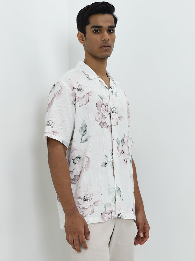 ETA White Floral Printed Relaxed-Fit Cotton-Blend Shirt