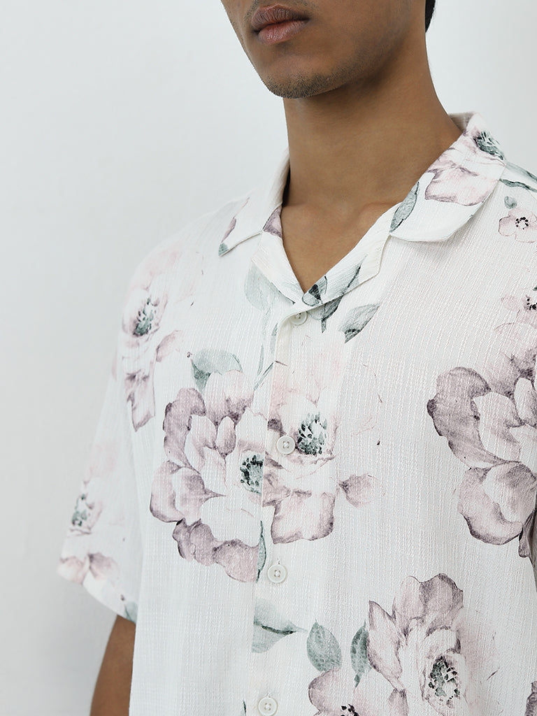 ETA White Floral Printed Relaxed-Fit Cotton-Blend Shirt - Image 2
