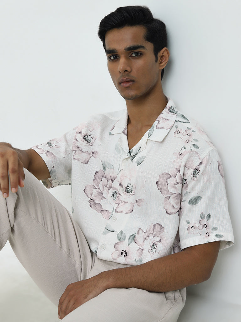 ETA White Floral Printed Relaxed-Fit Cotton-Blend Shirt - Image 3