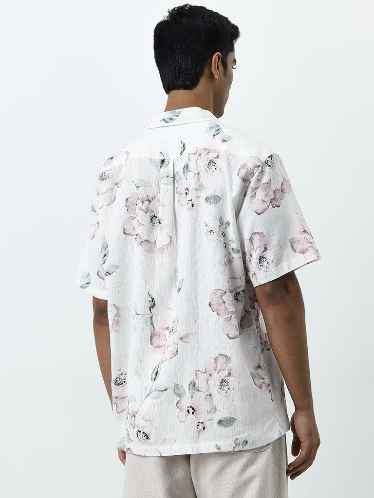 ETA White Floral Printed Relaxed-Fit Cotton-Blend Shirt - Image 4