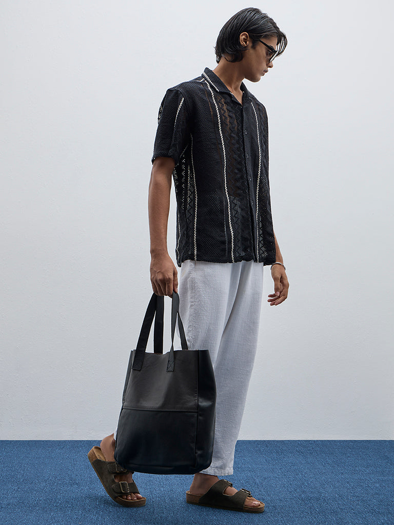 ETA Black Knit-Textured Relaxed-Fit Cotton Shirt - Image 4