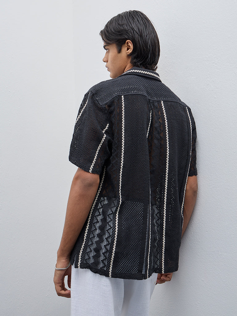 ETA Black Knit-Textured Relaxed-Fit Cotton Shirt - Image 5