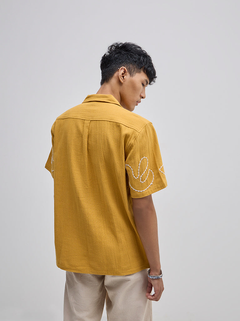 ETA Yellow Floral Embroidered Relaxed-Fit Cotton Shirt - Image 4