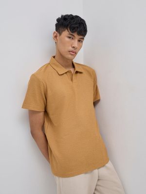 ETA Mustard Relaxed-Fit Cotton Polo T-Shirt