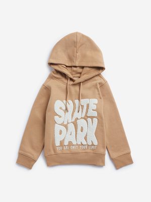 HOP Kids Light Orange Text Embroidered Cotton-Blend Sweatshirt