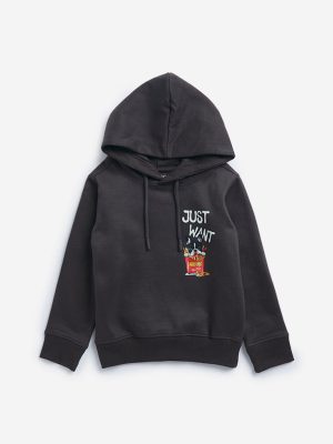 HOP Kids Charcoal Animal Design Cotton-Blend Sweatshirt