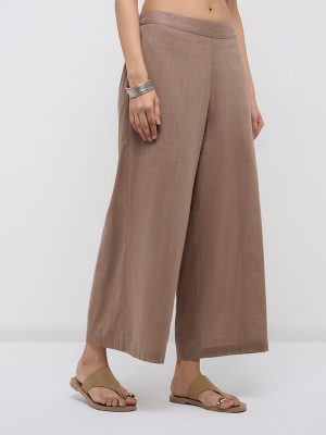 Utsa Taupe Solid Cotton Palazzos