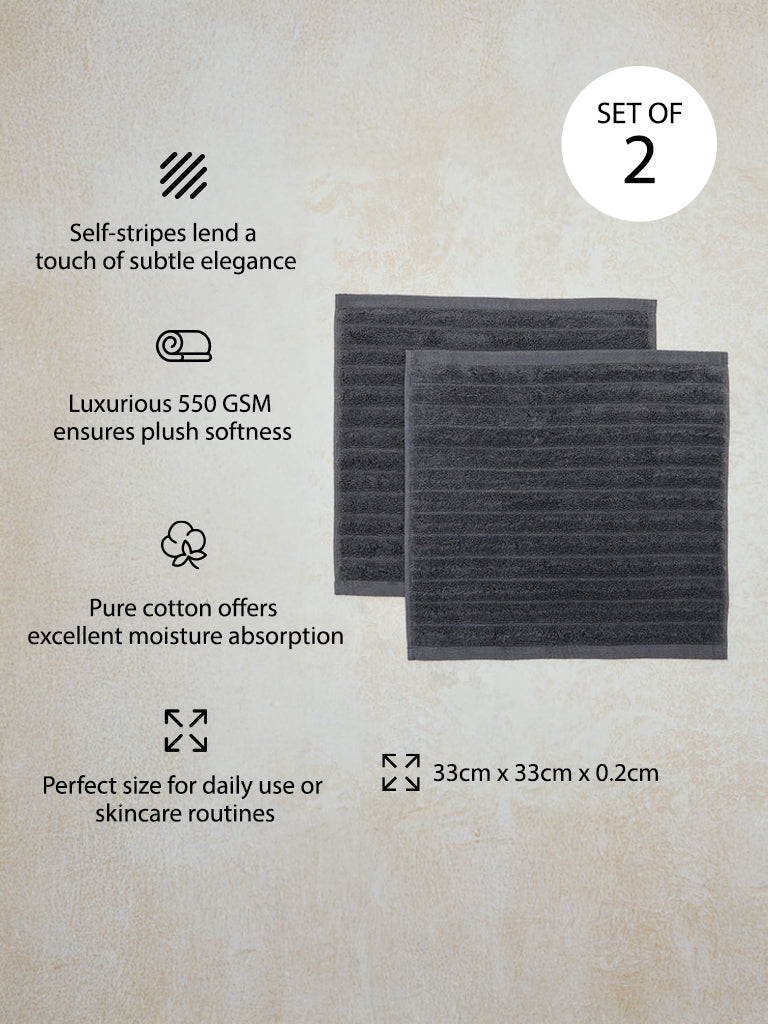 Westside Home Charcoal Self-Striped Face Towel (Set of 2) - Image 3