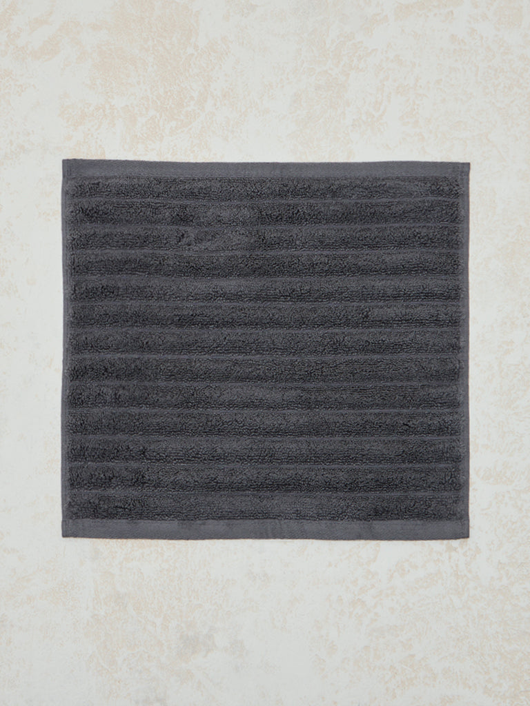 Westside Home Charcoal Self-Striped Face Towel (Set of 2) - Image 2