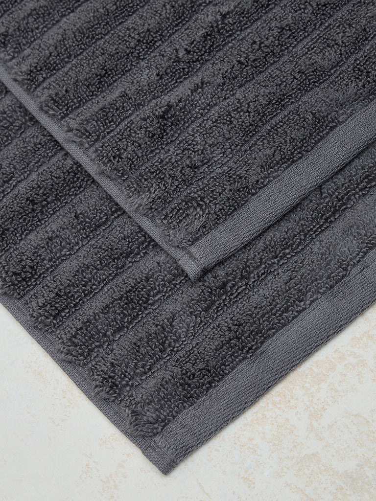 Westside Home Charcoal Self-Striped Face Towel (Set of 2) - Image 4