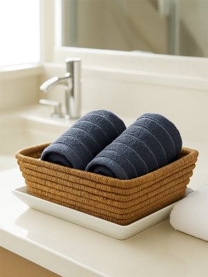 Westside Home Dark Blue Self-Striped Face Towel (Set of 2)