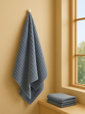 Westside Home Dark Blue Self-Striped Bath Towel
