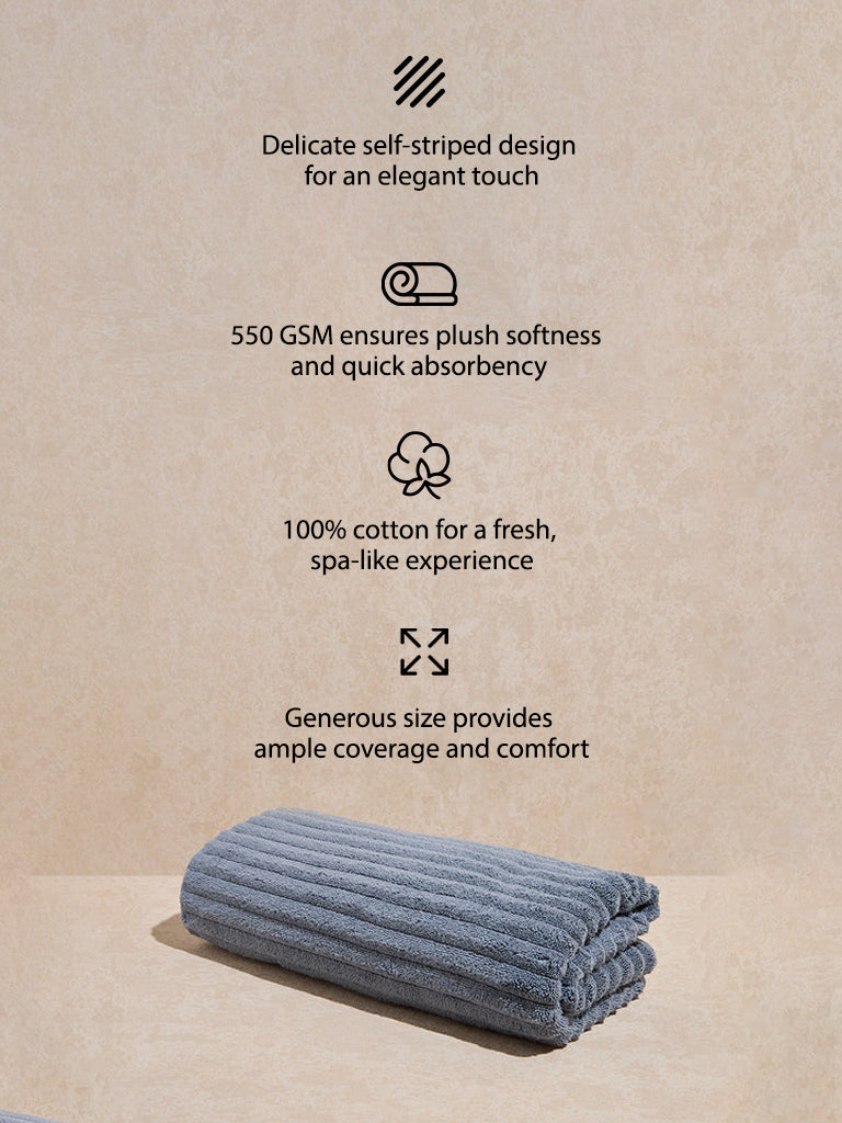 Westside Home Dusty Blue Self-Striped Bath Towel - Image 4