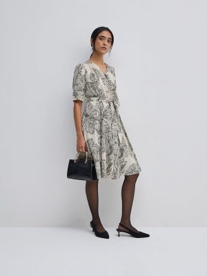 Wardrobe Ivory Floral Design Wrap Dress with Belt