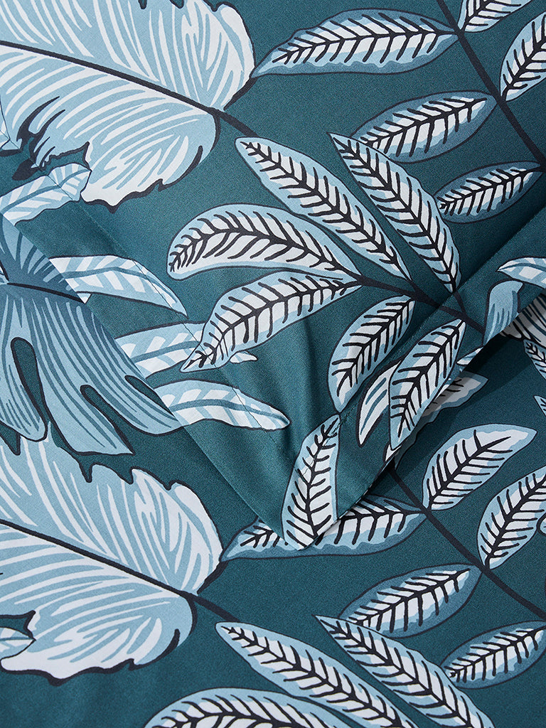 Westside Home Teal Leaf Design King Bed Flat Sheet and Pillowcase Set - Image 3