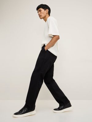 Nuon Black Slim-Fit Mid-Rise Cotton Trousers