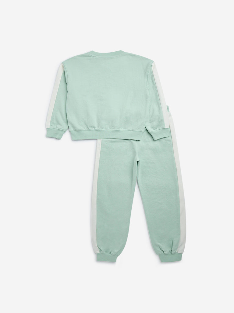HOP Kids Mint Animal Print Cotton Sweatshirt with Joggers Set - Image 2