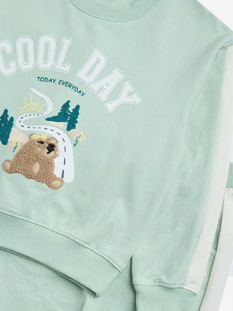 HOP Kids Mint Animal Print Cotton Sweatshirt with Joggers Set - Image 3