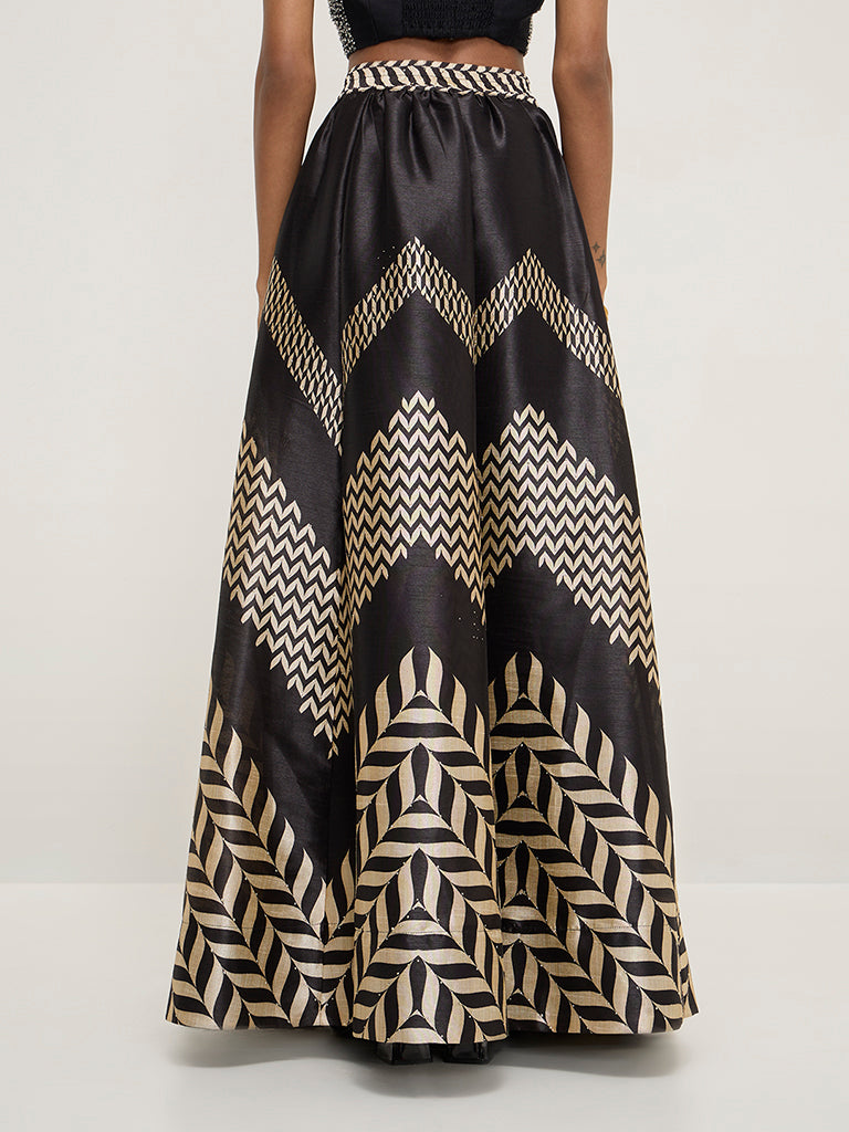 Vark Black Chevron Printed A-Line High-Rise Skirt - Image 2