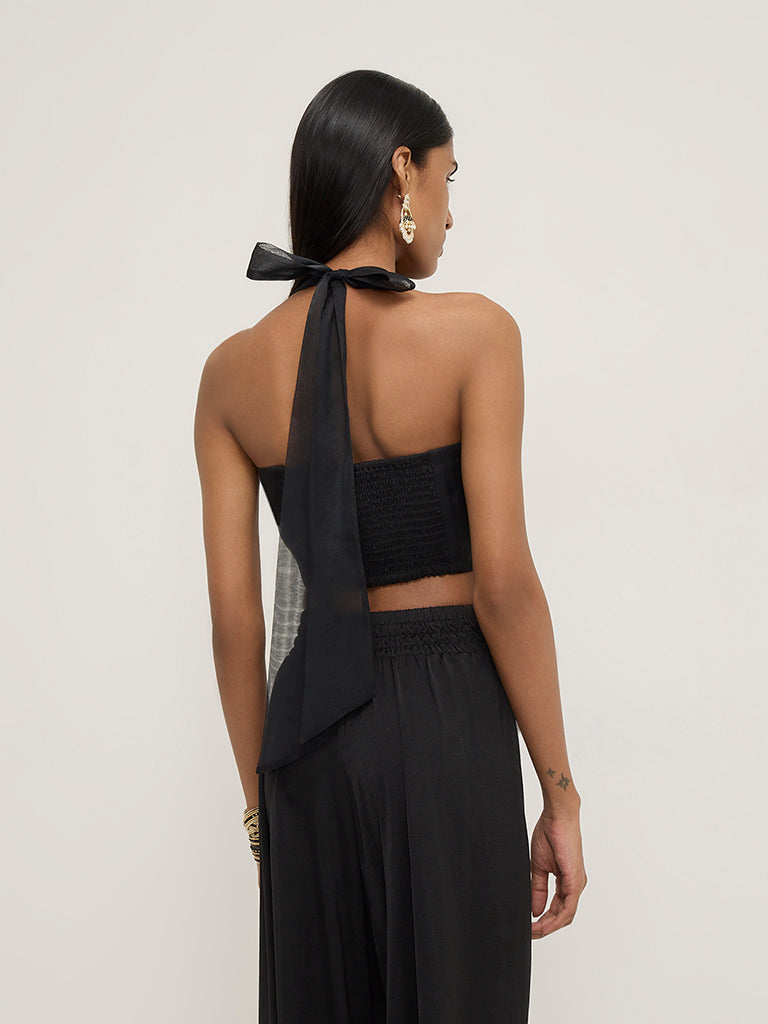 Vark Black Floral Embellished Halter Neck Top - Image 4