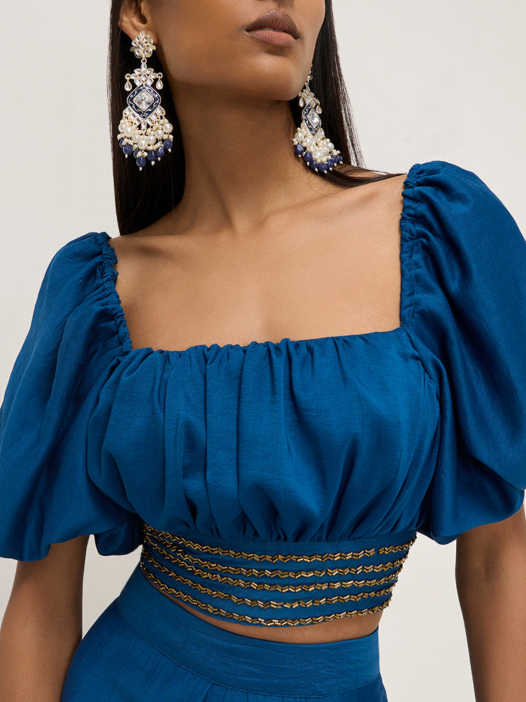 Vark Blue Embellished Top - Image 3