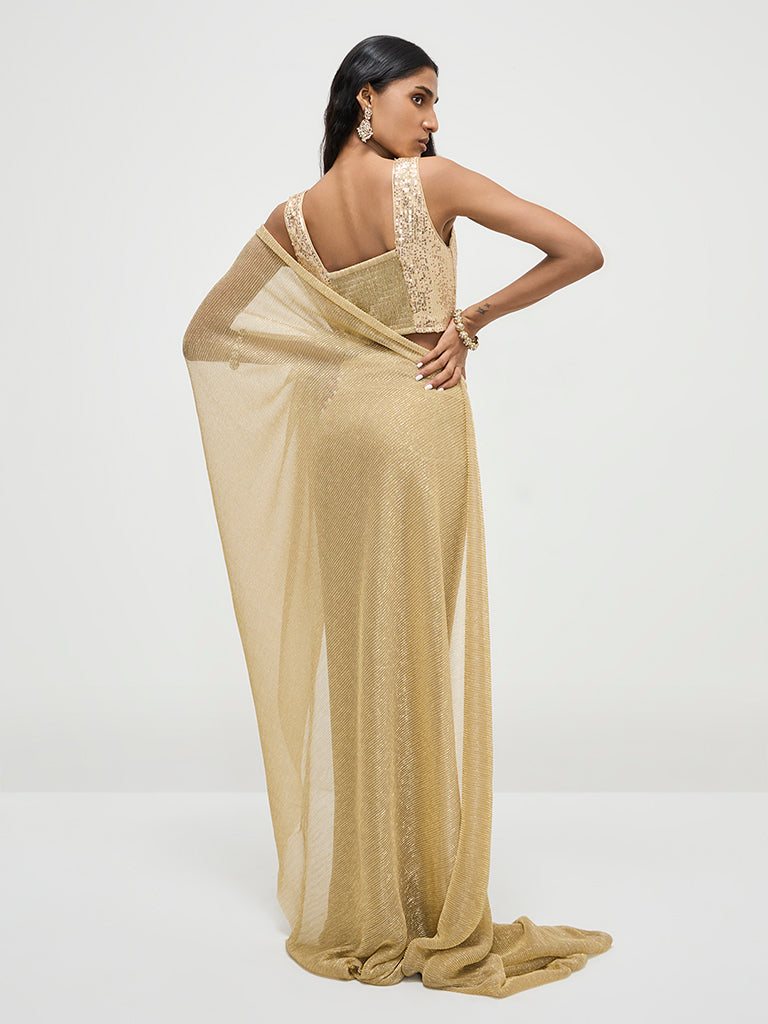 Vark Gold Plisse-Textured Saree - Image 5