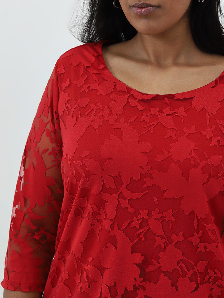 Gia Red Floral Net Blouse - Image 3