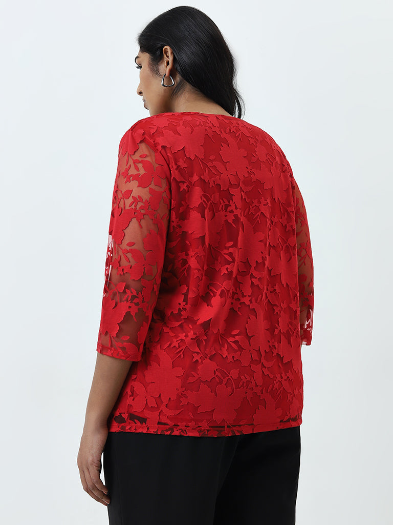 Gia Red Floral Net Blouse - Image 5