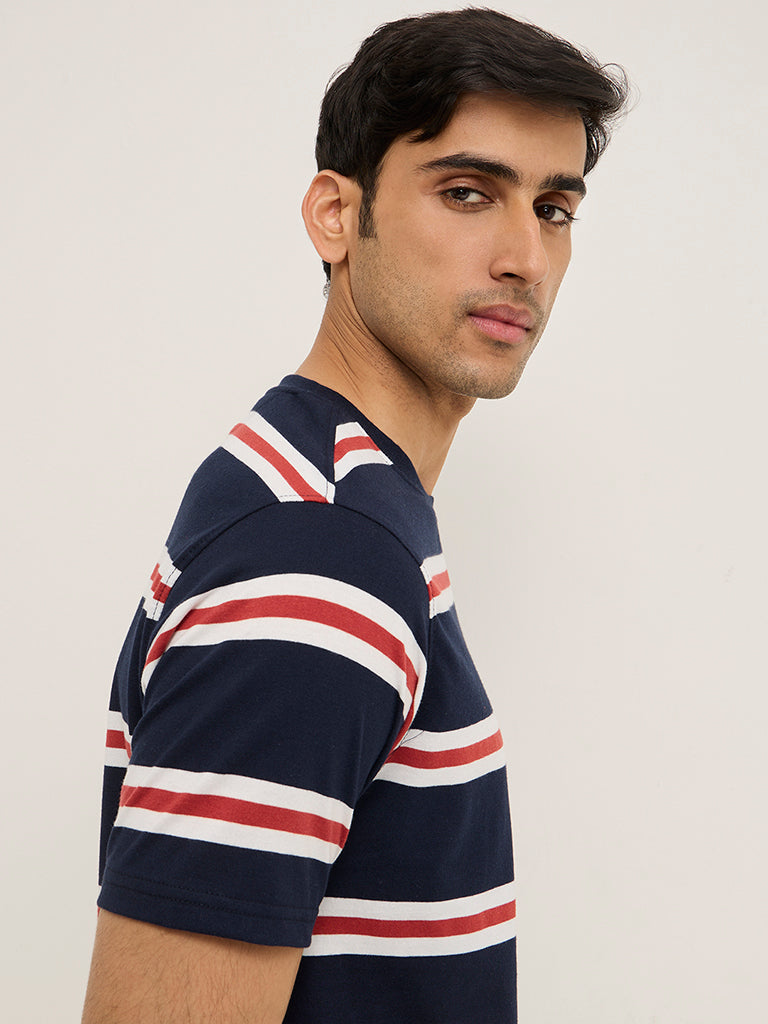 WES Lounge Navy Striped Relaxed-Fit Cotton-Blend T-Shirt - Image 2