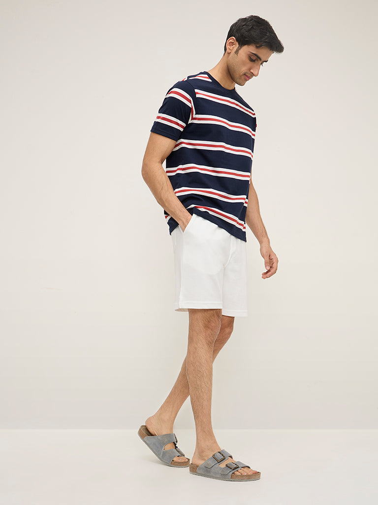 WES Lounge Navy Striped Relaxed-Fit Cotton-Blend T-Shirt - Image 3
