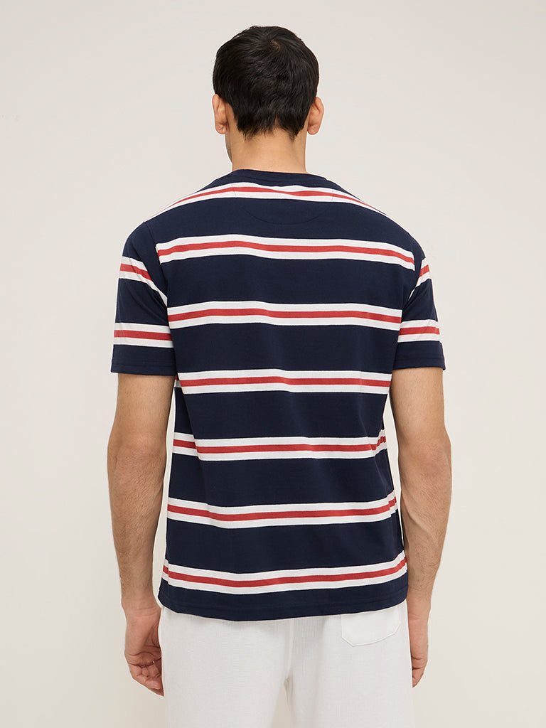 WES Lounge Navy Striped Relaxed-Fit Cotton-Blend T-Shirt - Image 4
