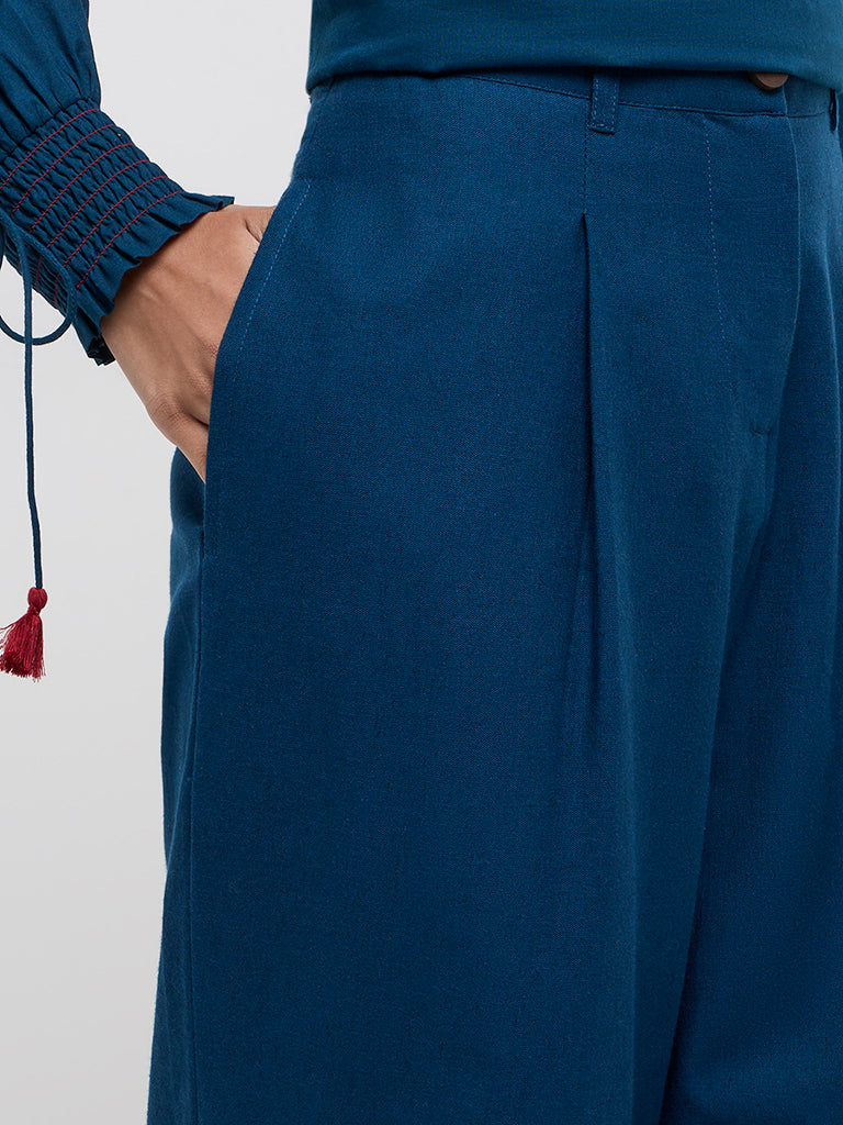 Bombay Paisley Blue Floral High-Rise Cotton-Blend Pants - Image 2